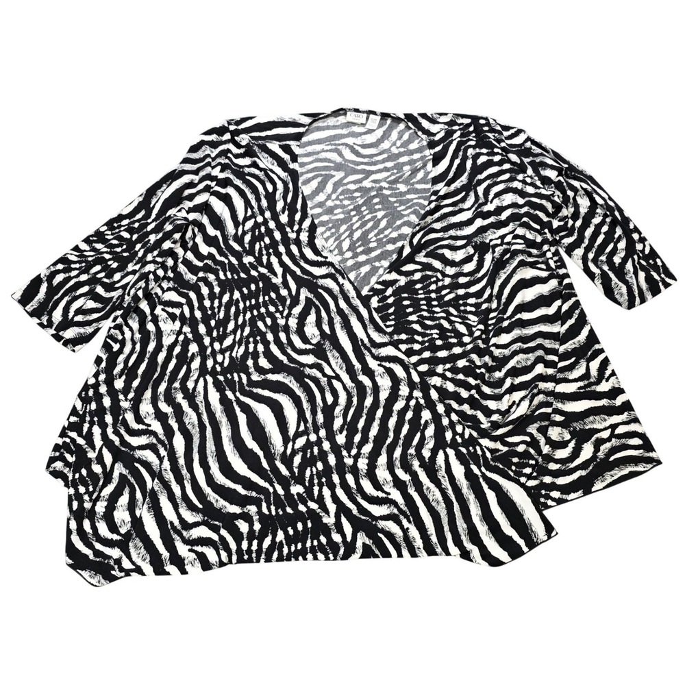 Cato Zebra Print Open Cardigan Women's Size 22/24W Black White 3/4 Sleeve